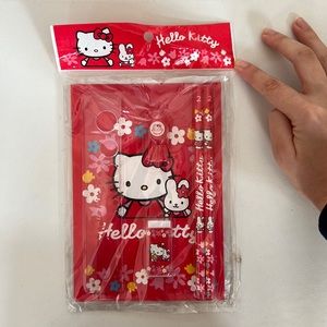 Vtg 2000 Sanrio Hello Kitty Stationary Set Pencil Case Notebook Stamp Eraser